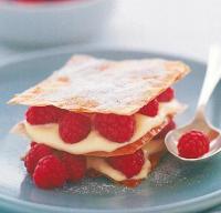 British Mille--feuille with Raspberries and Almonds Dessert