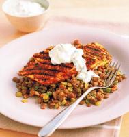 Indian Curried Fish Fillets with Lentils and Raita Dinner