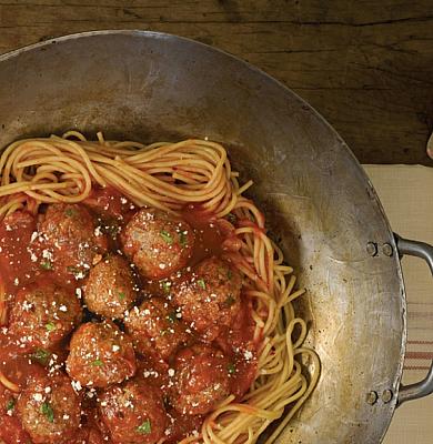 Italian Red Sauce Spaghetti With Bison Meatballs Dinner
