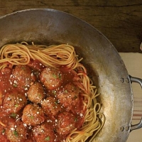 Red Sauce Spaghetti With Bison Meatballs recipe
