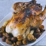 Capon Baked with Apples Chestnuts and Mushrooms recipe