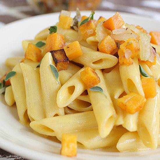 American Penne With Butternut Squash Sauce and Squash Caponata Appetizer