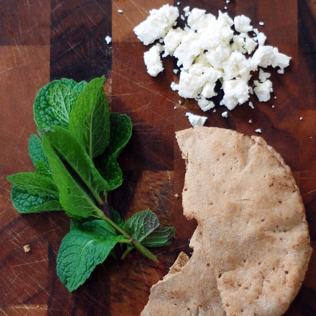 American Pita Sandwich With Feta Cheese and Mint Appetizer