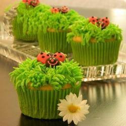 American Muffins Decorate with a Grass Grommet butter Cream Frosting Dessert