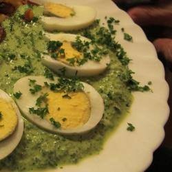 American Green Sauce with Half Eggs Appetizer