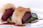 Canadian Lamb In Filo Pastry On Pea Puree Recipe Appetizer