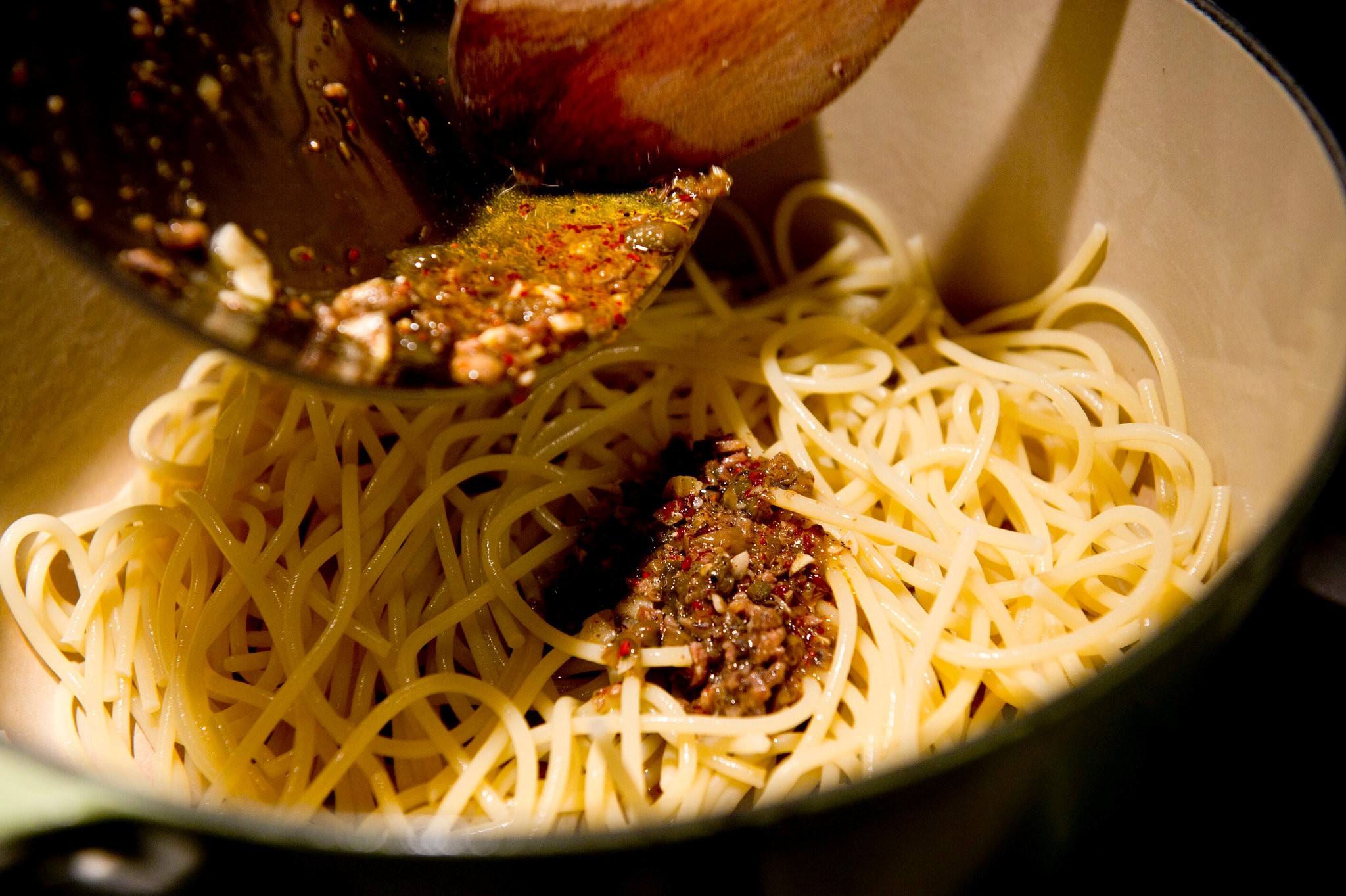 American Midnight Pasta With Garlic Anchovy Capers and Red Pepper Recipe Appetizer