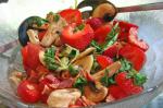 American Wilted Spinach and Mushroom Salad with Bacon and Strawberries Appetizer
