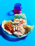 Korean Braised Pork Belly Wraps with Radish kimchi Bossam Appetizer