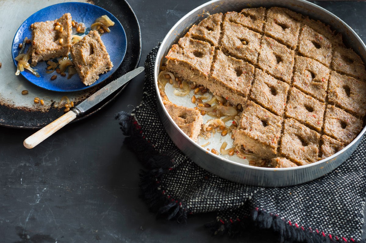 Lebanese Baked Kibbeh with Onion and Pine Nuts kibbeh Bsayneyeh Appetizer