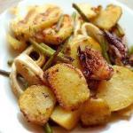 American Roasted Suckling Potatoes with Squids and Needle Beans Appetizer