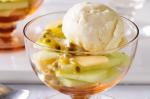 American Lowfat Coconut Icecream With Passionfruit And Melon Salad Recipe Dessert