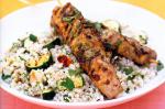 Lebanese Barbecued Harissa Pork On Haloumi And Zucchini Couscous Recipe Appetizer