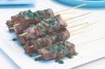 Lamb Skewers With Pistou Eggplant Dip and Lebanese Bread Recipe recipe