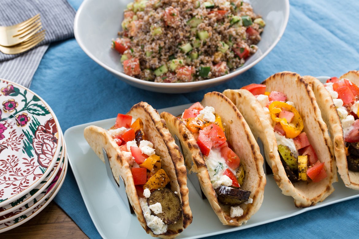 Lebanese Zaatarspiced Eggplant and Squash Pitas Appetizer