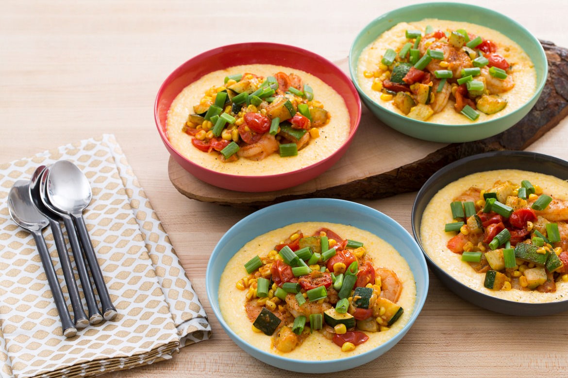 American Smoky Shrimp and Creamy Cheddar Grits Appetizer