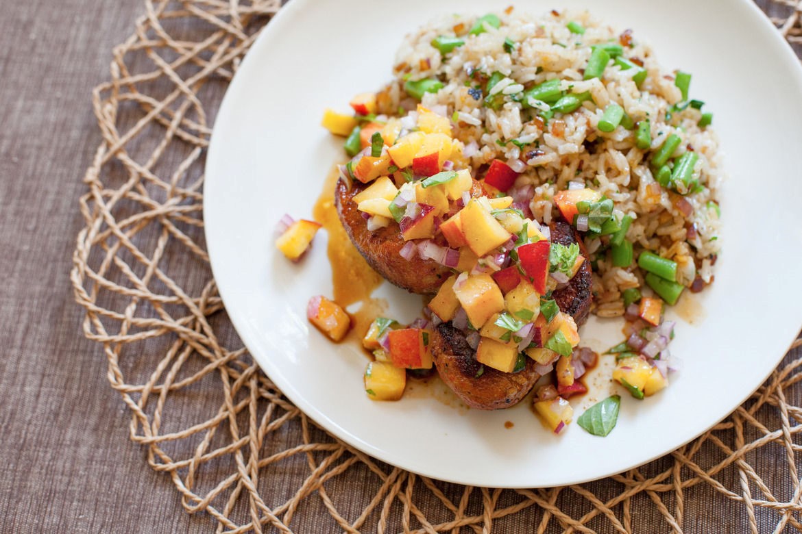 American Spicerubbed Pork Medallions with Peach Salsa Dinner