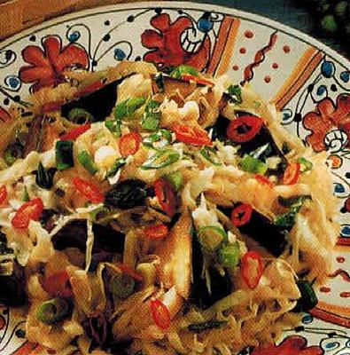 Thai Golden Fried Eggplant And Cabbage Dinner