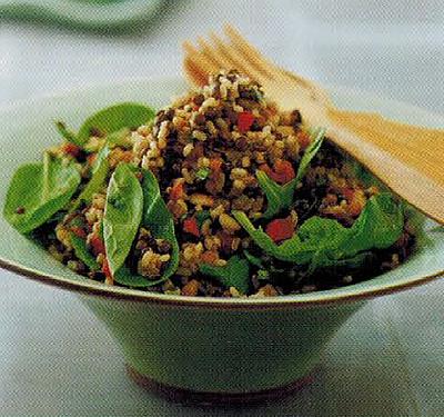 Indian Brown Rice And Puy Lentils With Pine Nuts And Spinach Appetizer