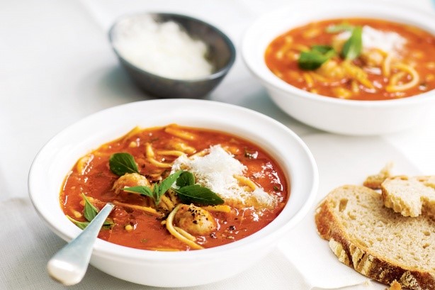 Australian Tomato Soup With Spaghetti And Chicken Meatballs Recipe Dinner