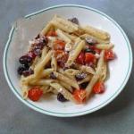 American Pasta with Tomatoes Olives and Feta Dinner