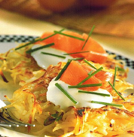 German Potato Pancakes with Sour Cream and Salmon Dinner