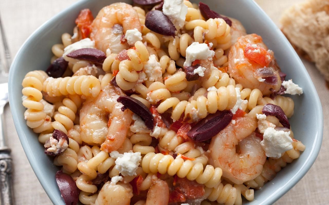 Greek Greek Pasta with Shrimp Feta Tomatoes and Olives Recipe Appetizer