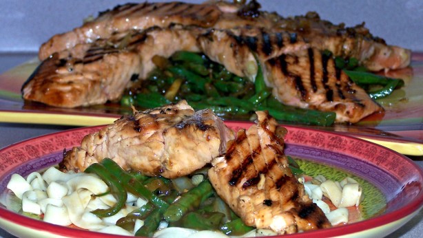 French Asian Style Salmon on a Bed of French String Beans Dinner