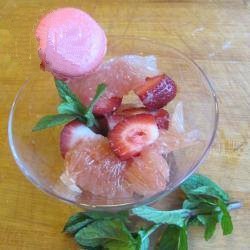 American Grapefruit and Strawberries with Fresh Mint From The Garden Dessert