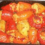 American Stuffed Peppers with Rice and Pine Nuts Dinner