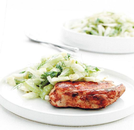 American Honey Mustard Chicken with Creamy Fennel Slaw Appetizer