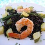 American Black Rice with Shrimps and Courgette Dinner