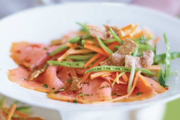 American Smoked Salmon and Crisp Wonton Salad Recipe Appetizer