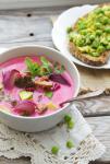 Russian Pink Soup with Roasted Onions and Broccoli Appetizer