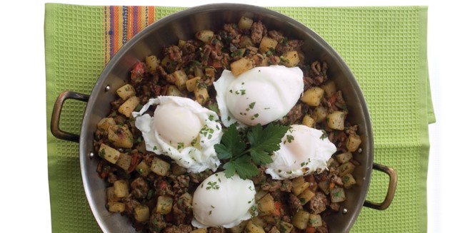 Australian Organic Hash with Poached Eggs and Sunday Bacon Recipe Appetizer
