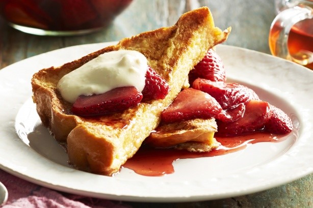 French French Toast With Ricotta Cream And Strawberry Syrup Recipe Dessert