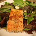 American Seared Salmon over Mixed Greens with Raspberry Vinaigrette and Candied Pecans Dessert