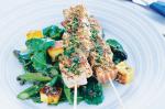 Australian Salmon and Swordfish Kebabs With Haloumi Asparagus Salad Recipe Appetizer