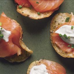 Canadian Smoked Salmon with Black Pepper Potato Chips and Lemon Creme Fraiche Drink