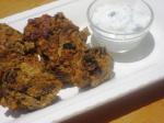 American Spicy Eggplant Fritters With Yogurt Dip Appetizer