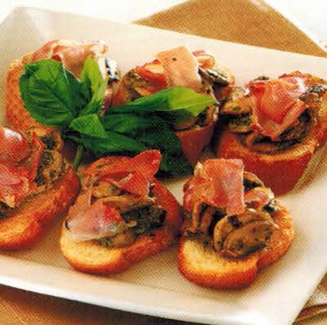 Mediterranean Mushrooms In Basil Pesto On Sourdough Appetizer