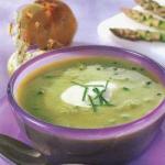 French Vichyssoise Soup with Asparagus and Sugar Peas Appetizer