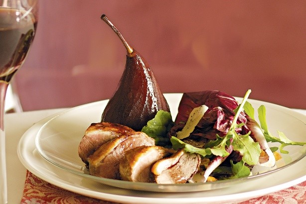 Australian Roast Duck With Red Wine Poached Pears Recipe Drink