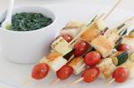 American Haloumi Zucchini And Grapetomato Skewers With Basil Oil Recipe Appetizer