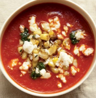 American Roasted Red Pepper Soup with Corn and Cilantro Soup