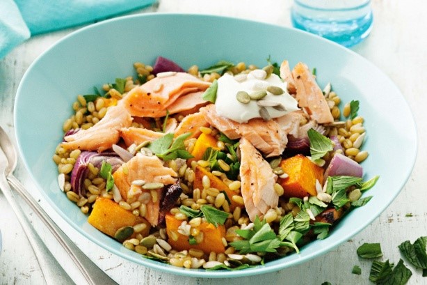 American Baked Salmon And Freekeh Salad With Labne Recipe Appetizer