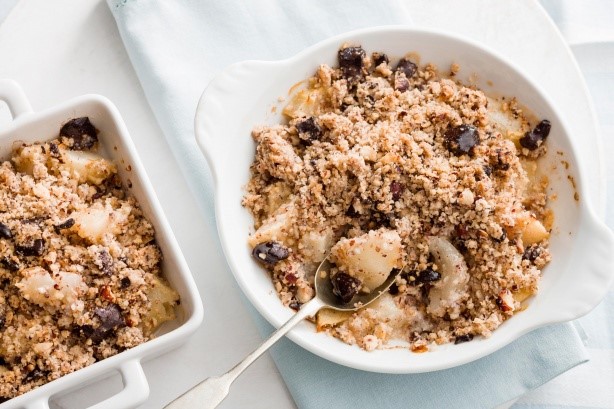 American Pear Hazelnut and Chocolate Crumble glutenfree Recipe Dessert