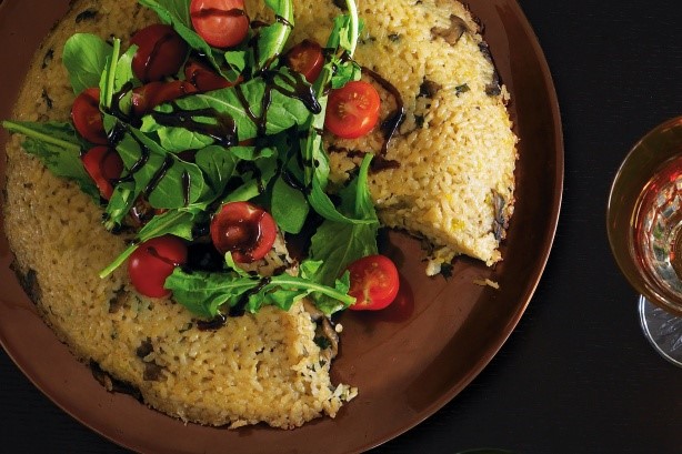 Australian Mushroom Risotto Cake With Cherry Tomato Salad Recipe Appetizer