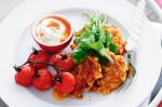 Australian Corn And Ham Fritters With Roasted Cherry Tomatoes Recipe Appetizer