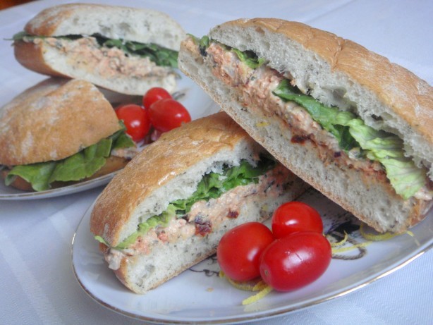 American Salmon Pesto Focaccia Sandwiches 1 Appetizer